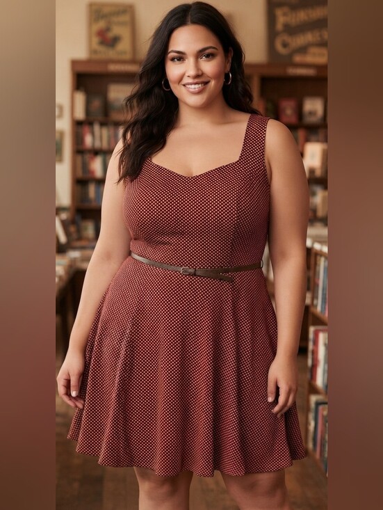 torrid Dresses & Skirts - Torrid Red & Black Geo Dot Sleeveless Skater Dress Plus Size 2X (Size 2) Belted
